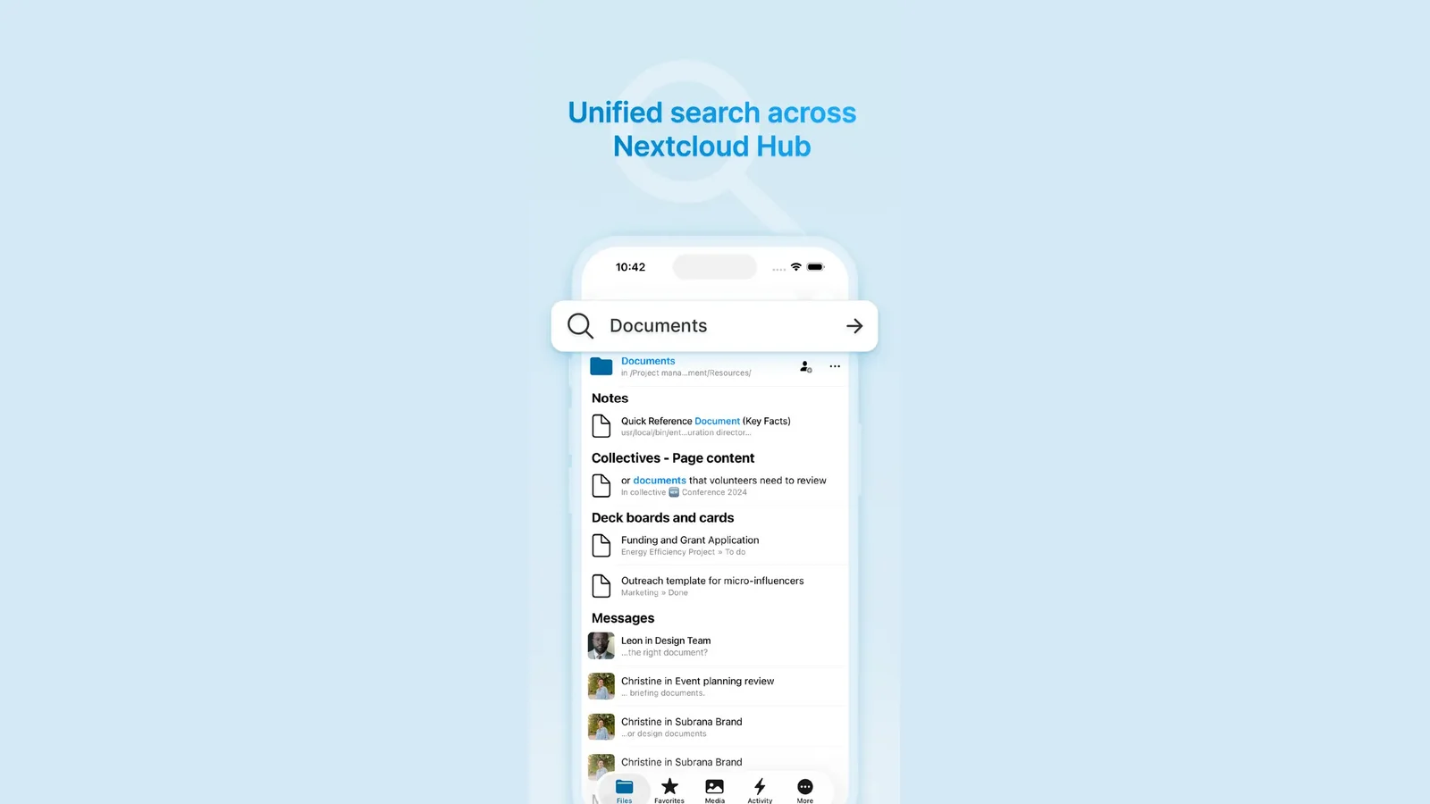 Files iOS app: unified search, photo library, sharing dialog, and offline access